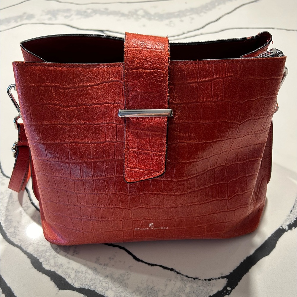 Chiara Ferretti Red Croc Embossed leather bag